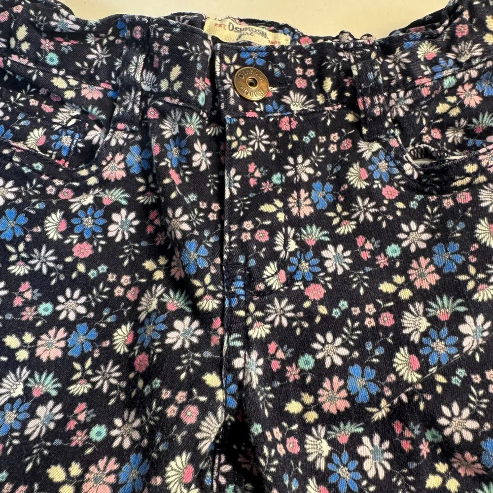 OshKosh Bgosh Girls Navy Blue Floral Pants Size 7 Adjustable Waist